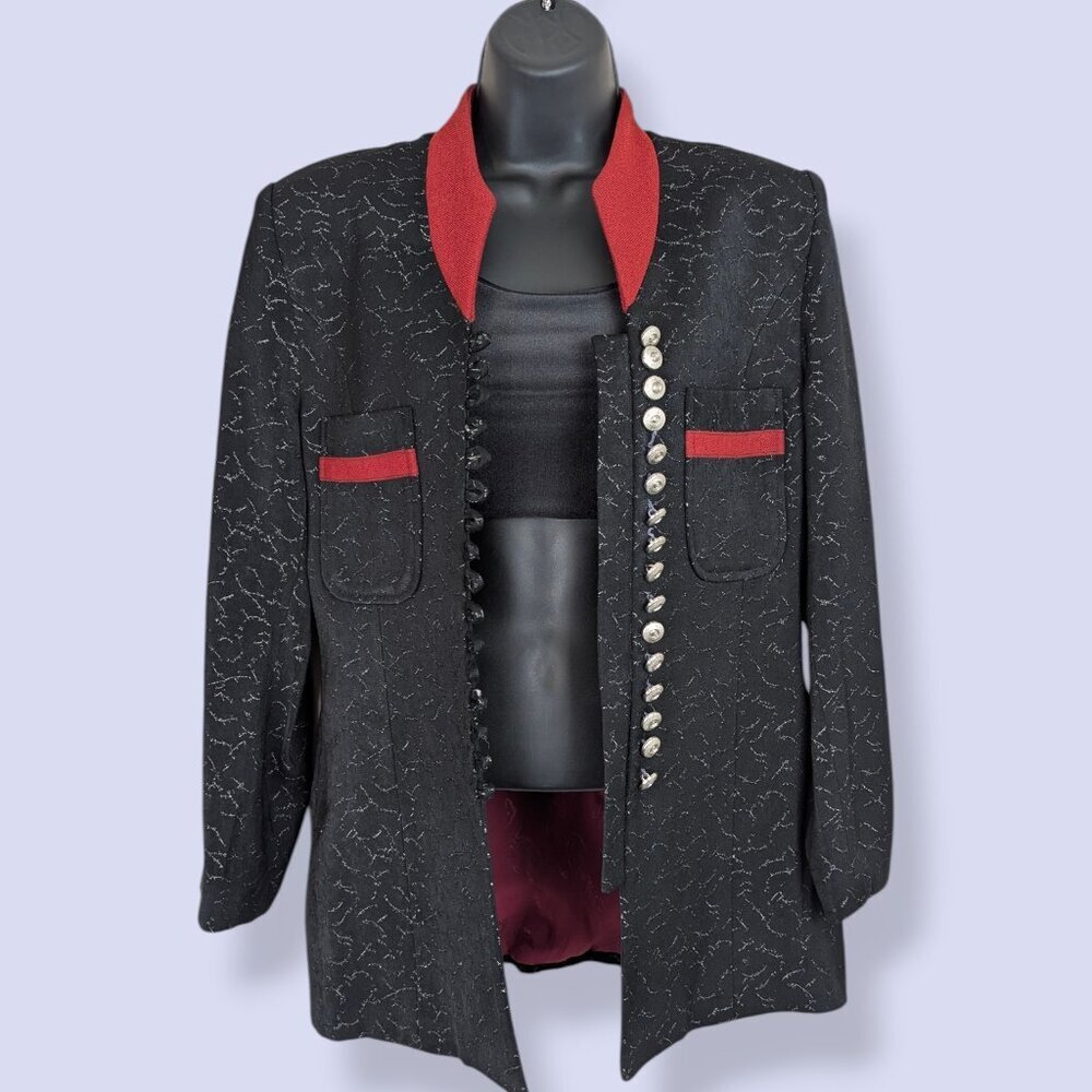 Black & Red Metallic Buttoned Jacket - Picture 7 of 9